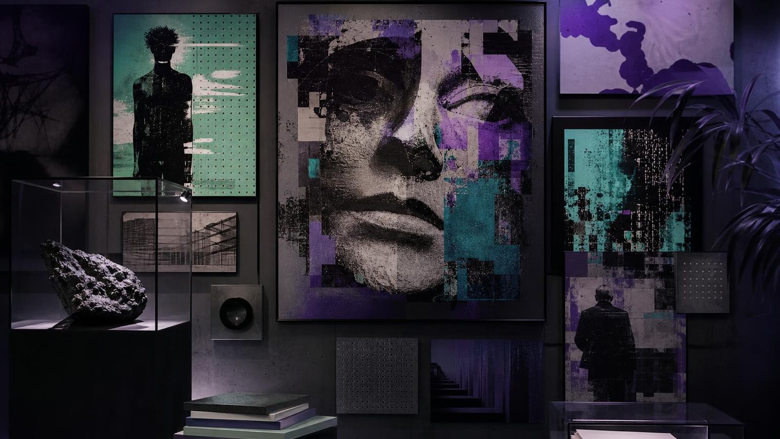 Editorial composition referencing a fractionalised art portfolio
