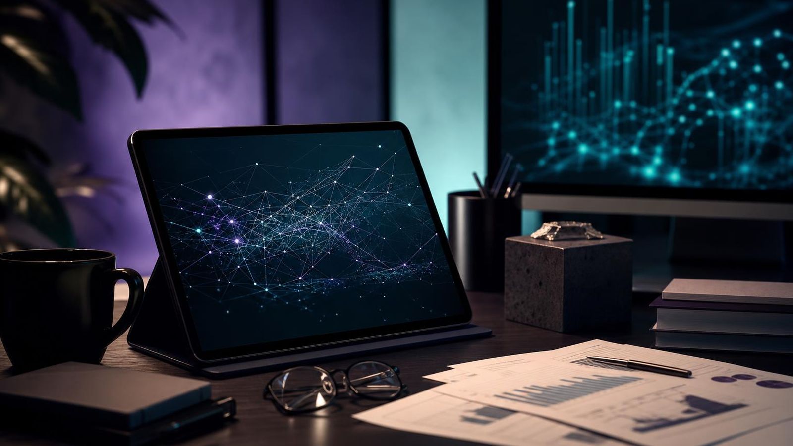 Editorial composition referencing an AI research advisory desk